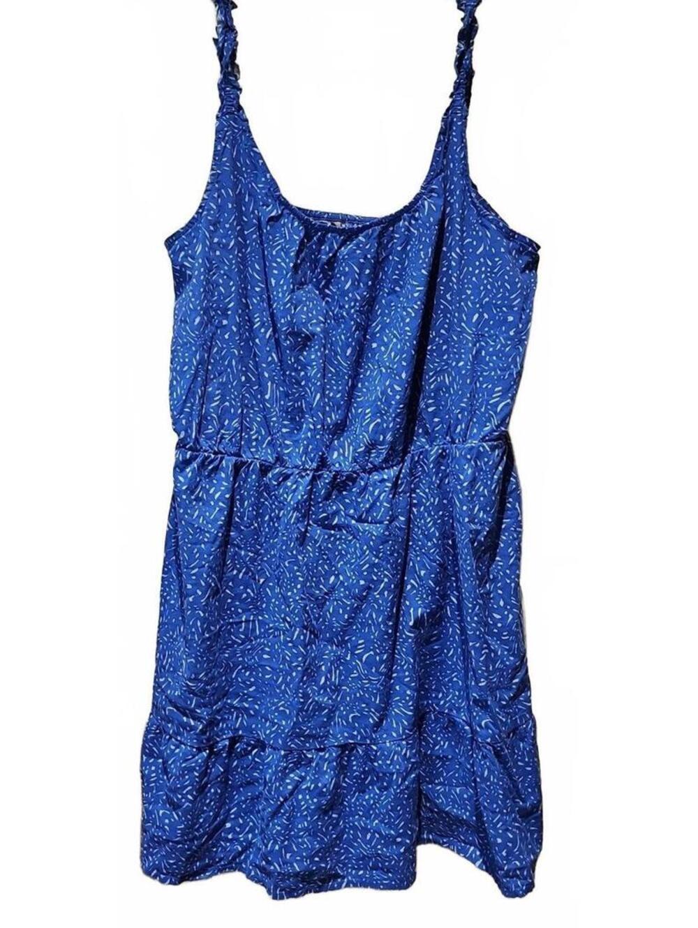 Banana Republic Blue Geometric Sundress XL Tall Sleeveless Knee Length Ruffle
